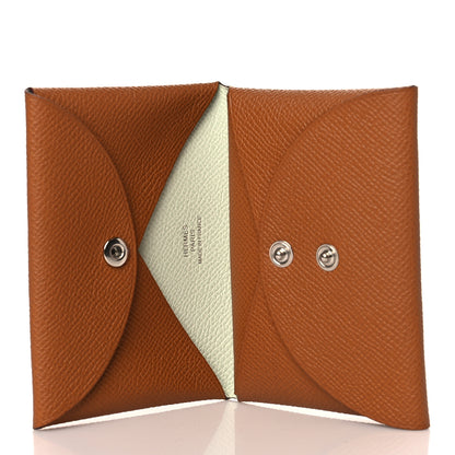 Hermes Epsom Verso Calvi Duo Card Case Gold Vert Fizz 5 of 9