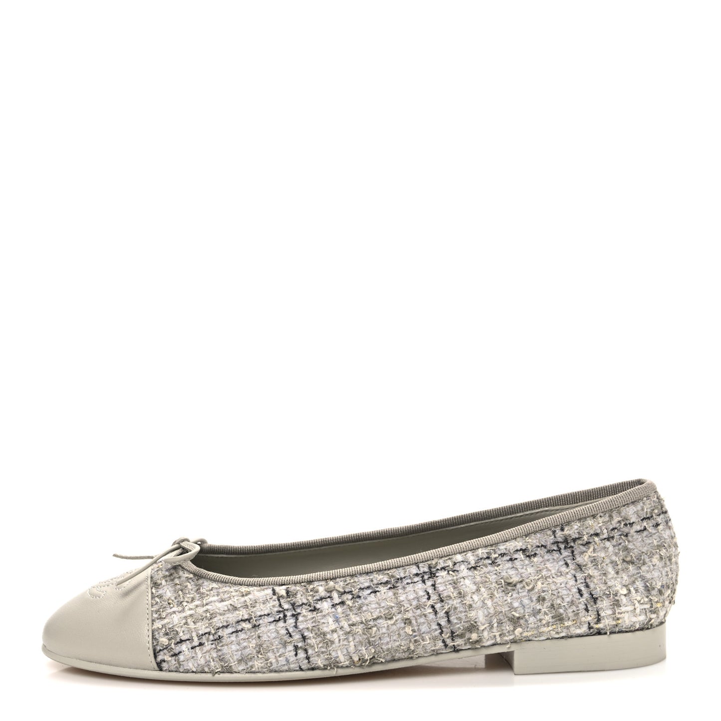 Tweed Lambskin Cap Toe Ballerina Flats 39 Grey Multicolor
