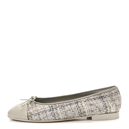 Chanel Tweed Lambskin Cap Toe Ballerina Flats 39 Grey Multicolor 1 of 10