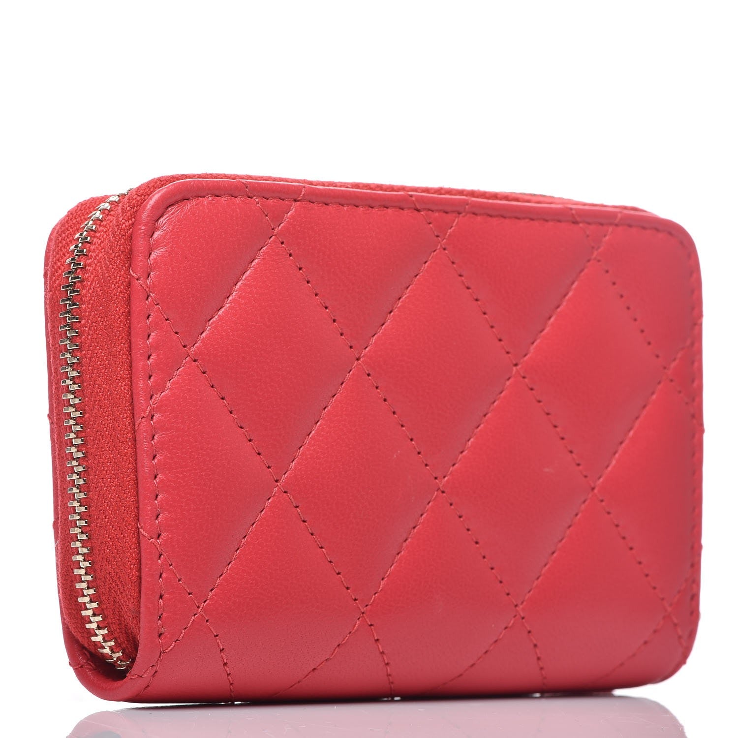 Chanel Lambskin Quilted Zip Around Coin Purse Wallet Light Red 11 of 16