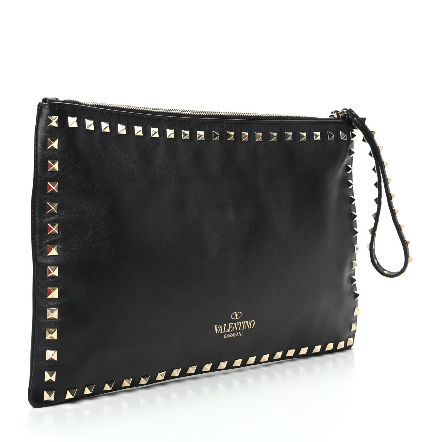 Valentino Garavani Vitello Large Rockstud Zip Wristlet Pouch Black 3 of 6