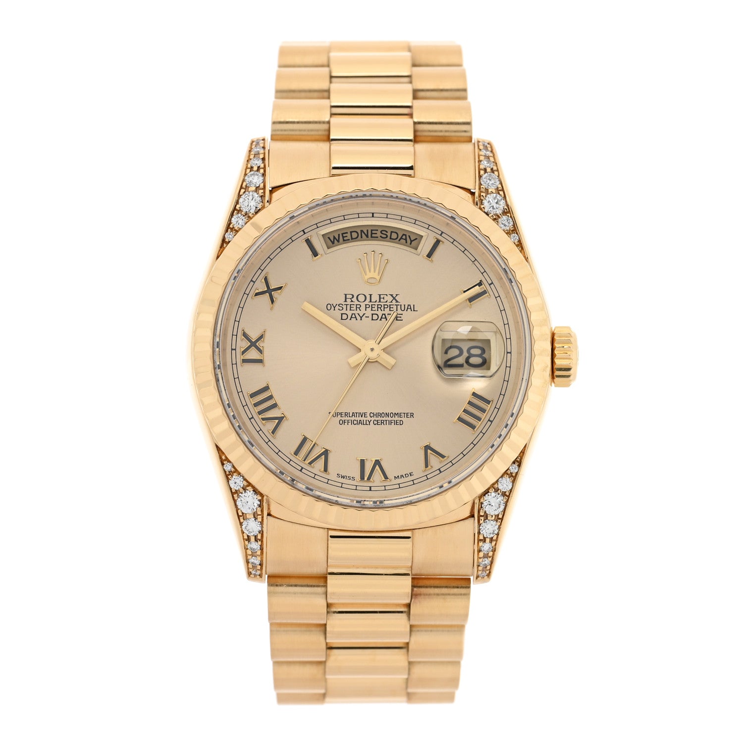 Rolex 18K Yellow Gold Diamond 36mm Oyster Perpetual Day-Date President Watch Champagne Roman 18338 1 of 4
