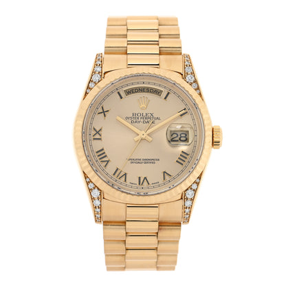 Rolex 18K Yellow Gold Diamond 36mm Oyster Perpetual Day-Date President Watch Champagne Roman 18338 1 of 4