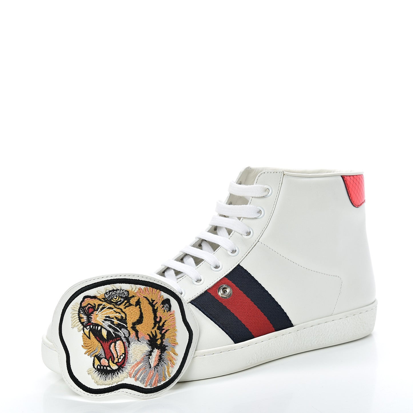 Calfskin Ayers Web Tiger Removable Patches Mens Ace High Top Sneakers 8.5 White