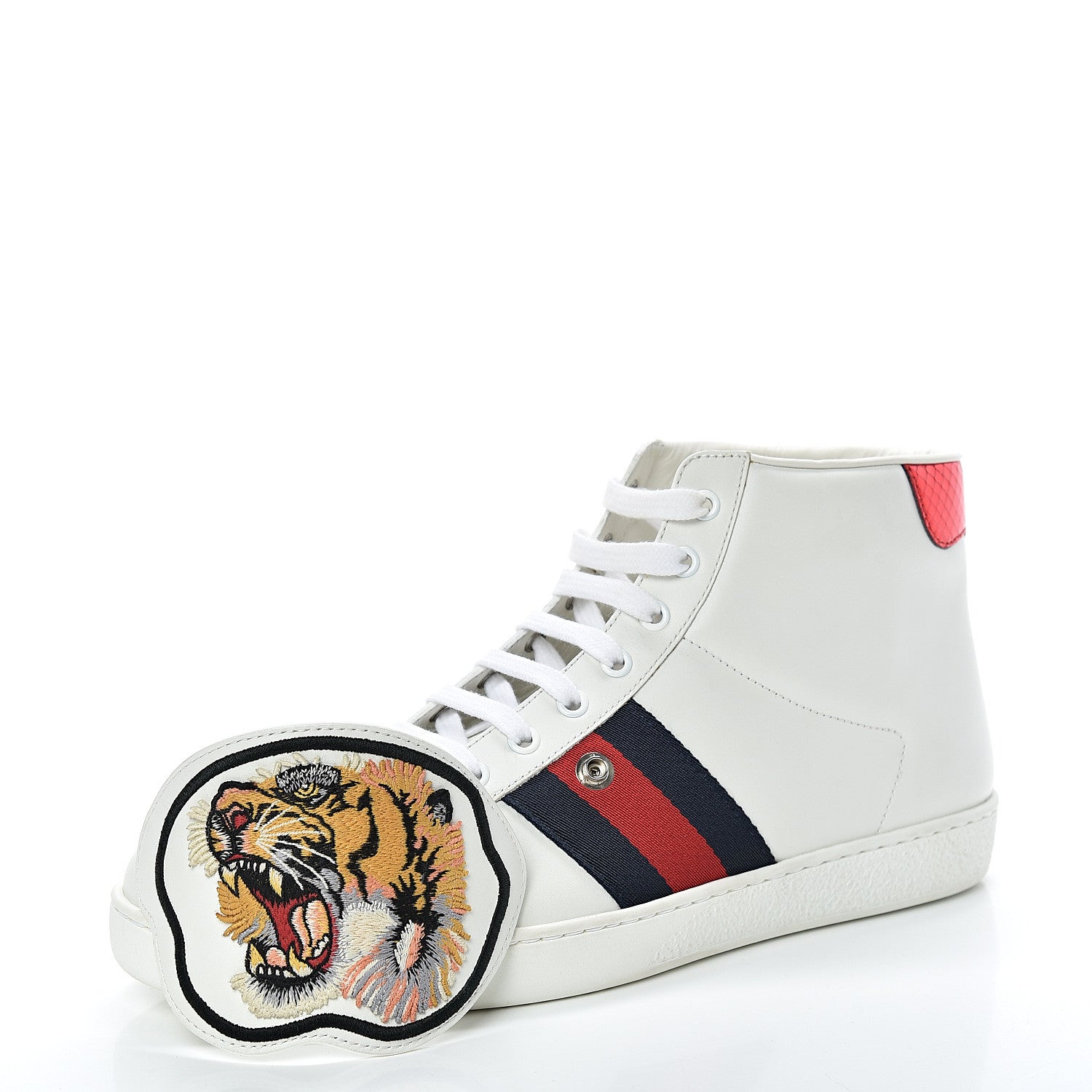 Gucci Calfskin Ayers Web Tiger Removable Patches Mens Ace High Top Sneakers 8.5 White 9 of 10