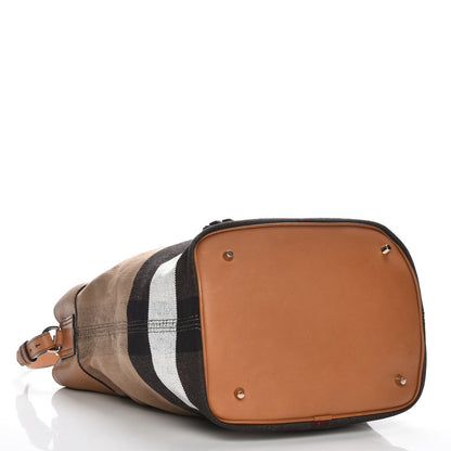 Burberry Grainy Calfskin Canvas Mega Check Medium Ashby Tassel Hobo Saddle Brown 5 of 9