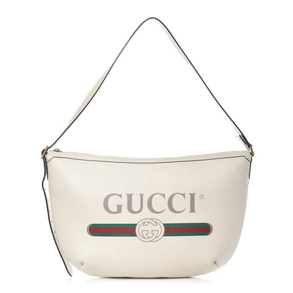 Gucci Grained Calfskin Logo Half Moon Hobo White 1 of 11