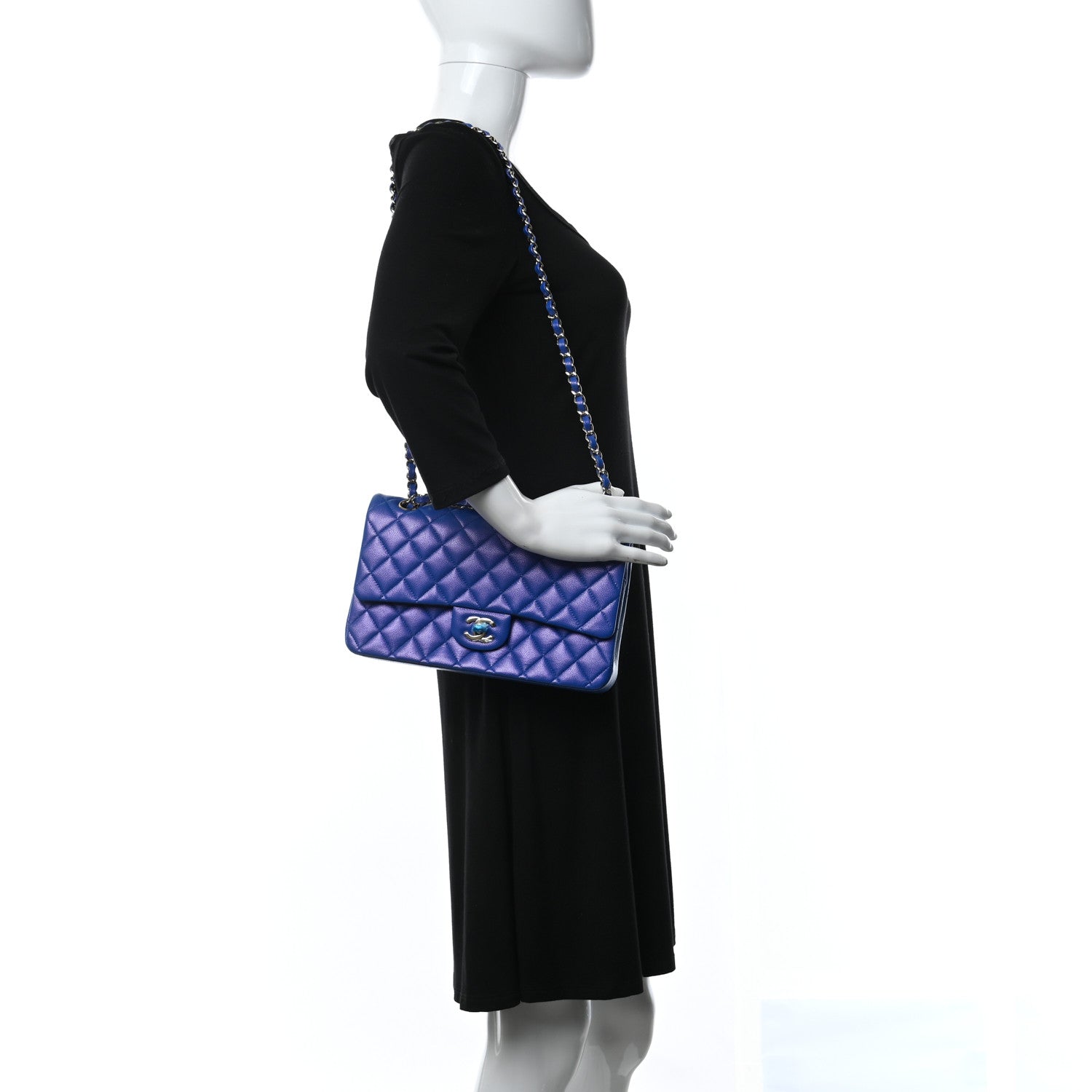 Chanel Iridescent Caviar Quilted Medium Double Flap Blue 2 of 9