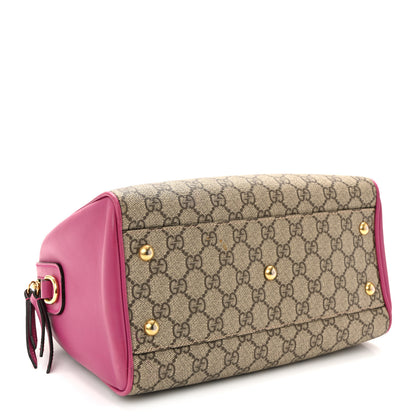 Gucci GG Supreme Monogram Moon Calfskin Small Boston Beige Ebony Hibiscus Red New Rosette 4 of 13