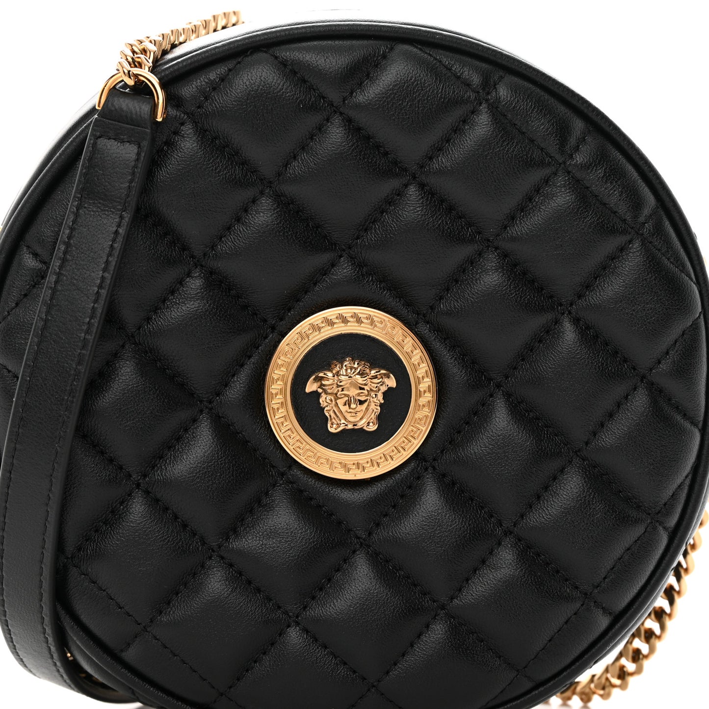 Nappa Quilted Medusa Round Camera Bag Black