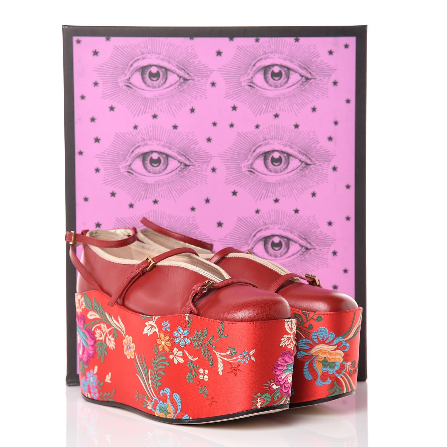 Gucci Malaga Kid Silk Hannelore Detachable Platform Slide 38 Hibiscus Red 17 of 17