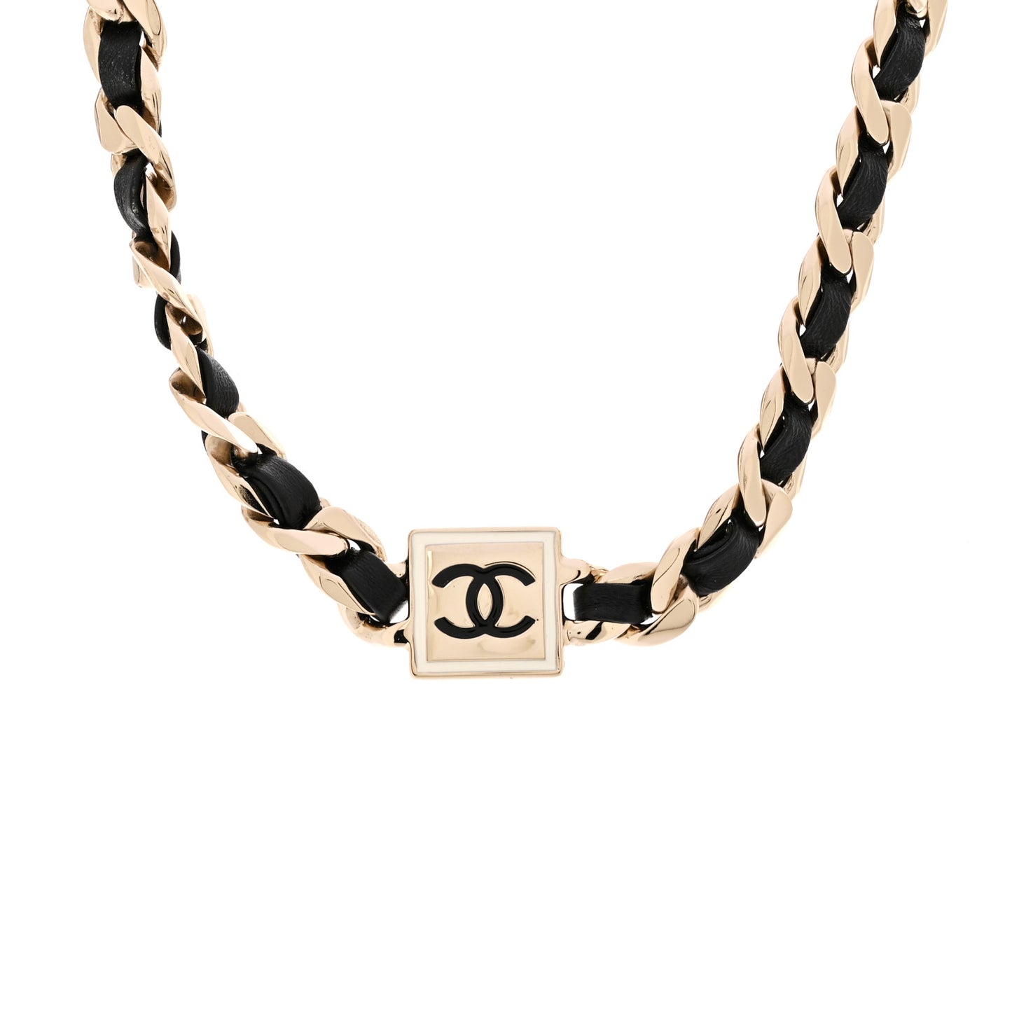 Metal Lambskin CC Square Choker Gold Black White
