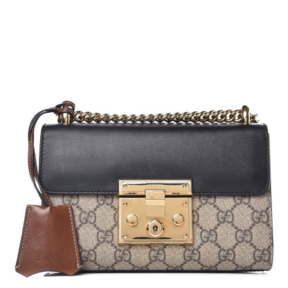 Gucci GG Supreme Monogram Calfskin Small Padlock Shoulder Bag Beige Black Cuir 1 of 10