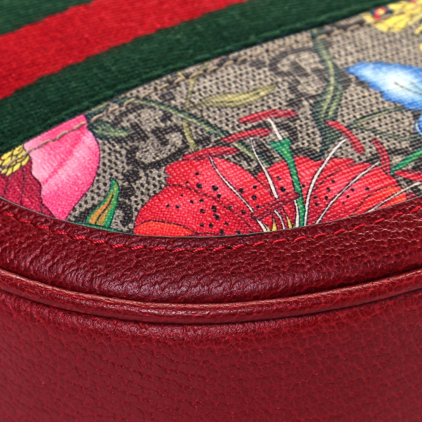 GG Supreme Monogram Web Flora Mini Ophidia Round Backpack Red