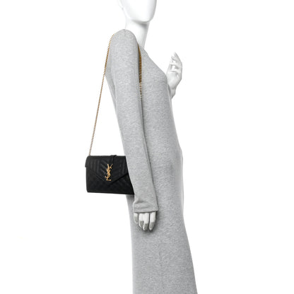 Saint Laurent Grain De Poudre Mixed Matelasse Triquilt Monogram Chain Wallet Black 2 of 13