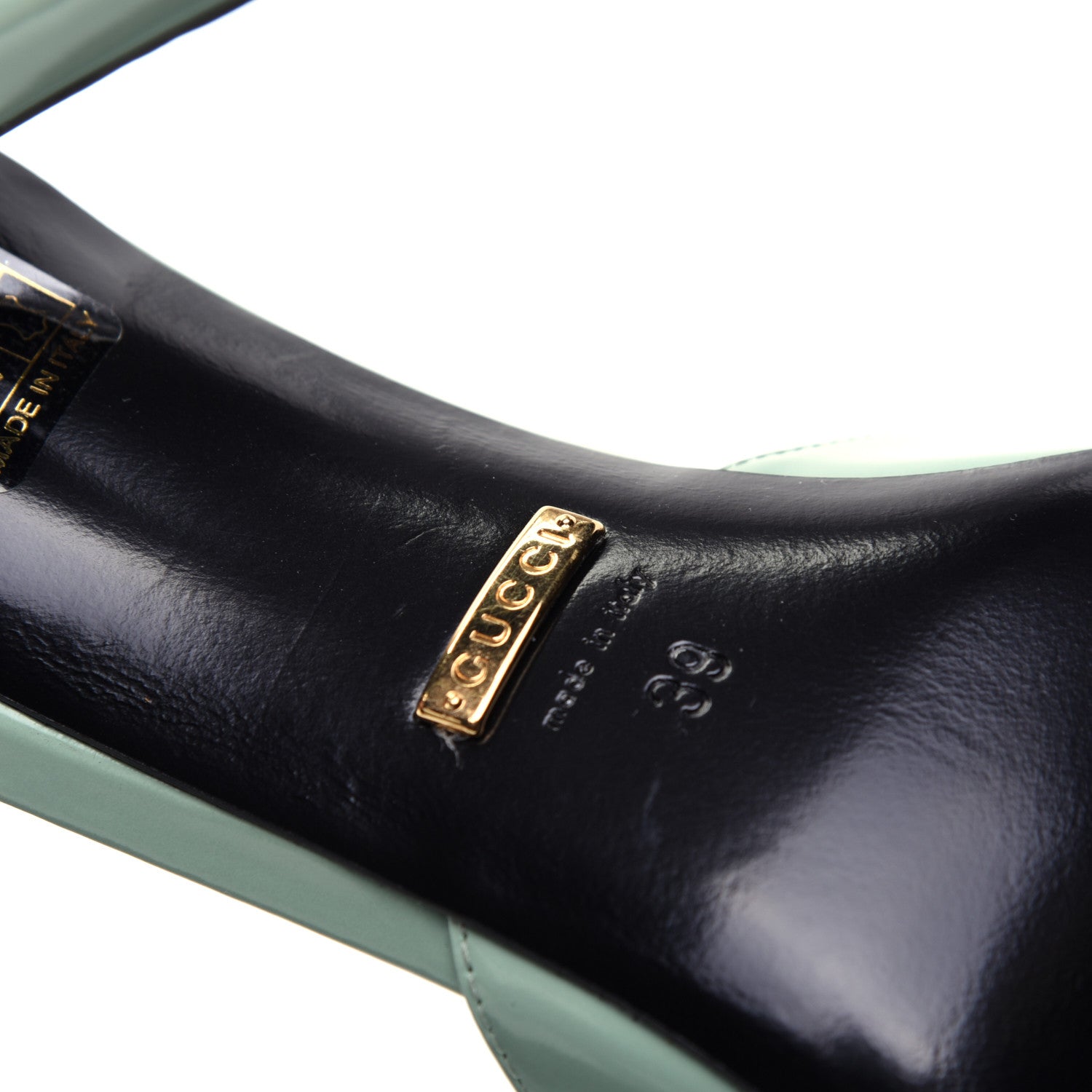 Gucci Polished Calfskin Scarlet Mid Heel Slide Sandals 39 Aqua Green 9 of 13