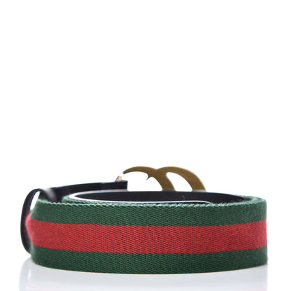 Gucci Nylon Calfskin Double G Web 40mm Belt 85 34 Green Red Black 3 of 7