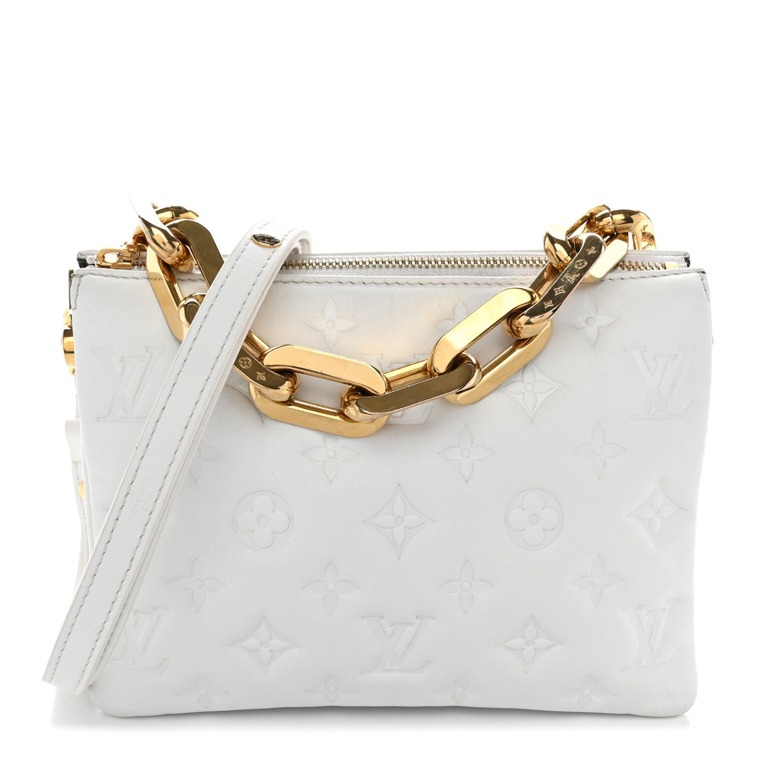 Louis Vuitton Lambskin Embossed Monogram Coussin BB White 1 of 11