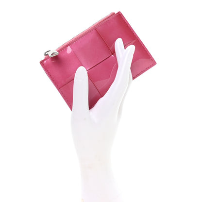 Bottega Veneta Metallic Patent Calfskin Intrecciato Cassette Zipped Card Case Pink 2 of 8