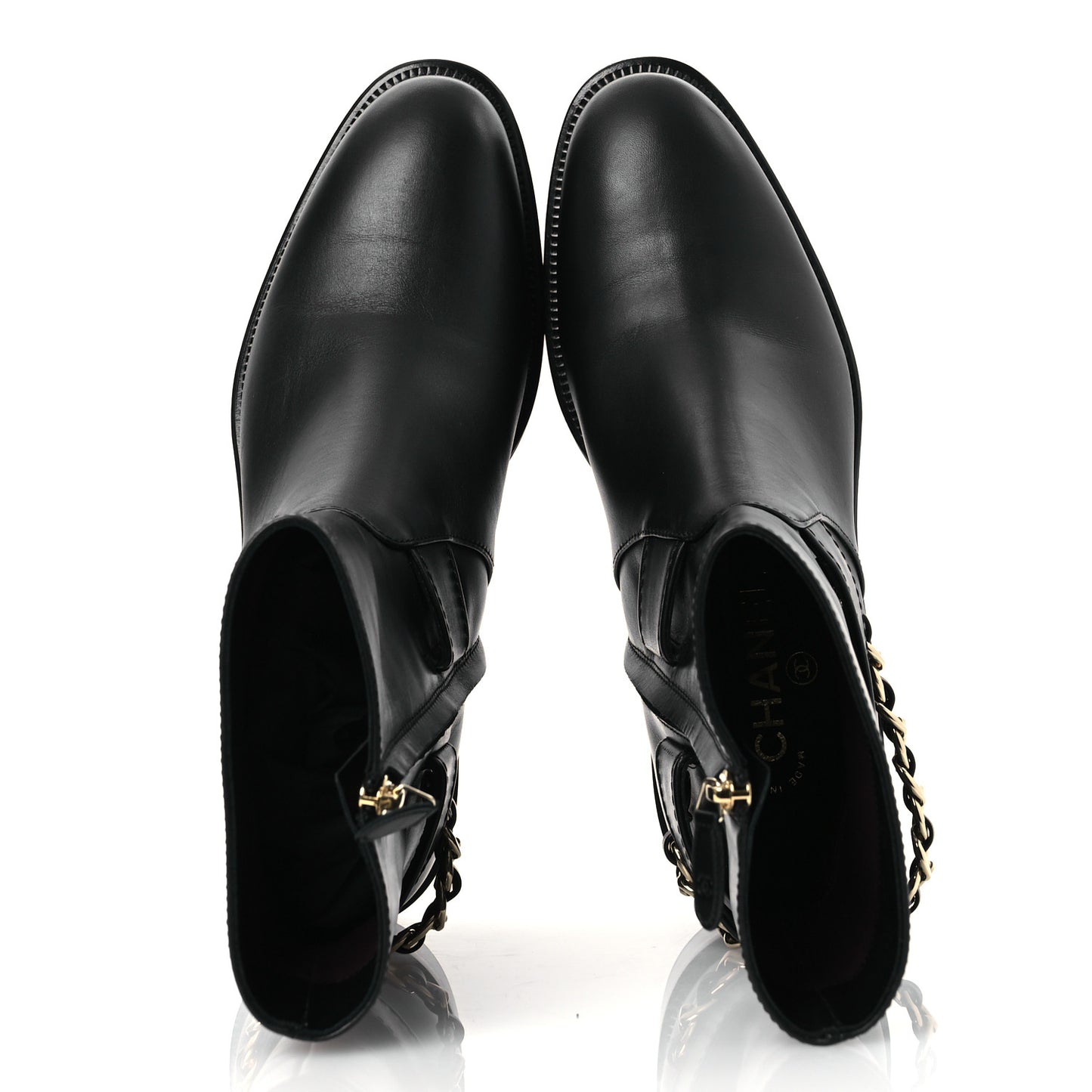Calfskin Chain Short Boots 37.5 Black