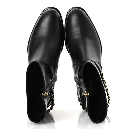 Chanel Calfskin Chain Short Boots 37.5 Black 2 of 13