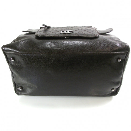 Glazed Caviar Pocket In The City Tote Dark Brown