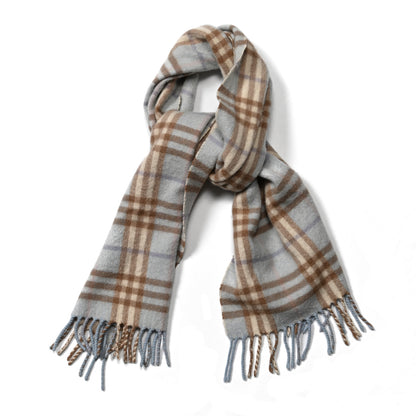 Burberry Cashmere House Check Striped Fringe Scarf Light Blue 1 of 4