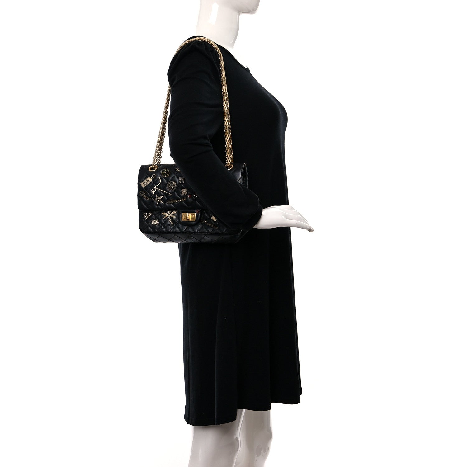 Chanel Aged Calfskin Lucky Charms 2.55 Reissue 225 Flap Black 3 of 10