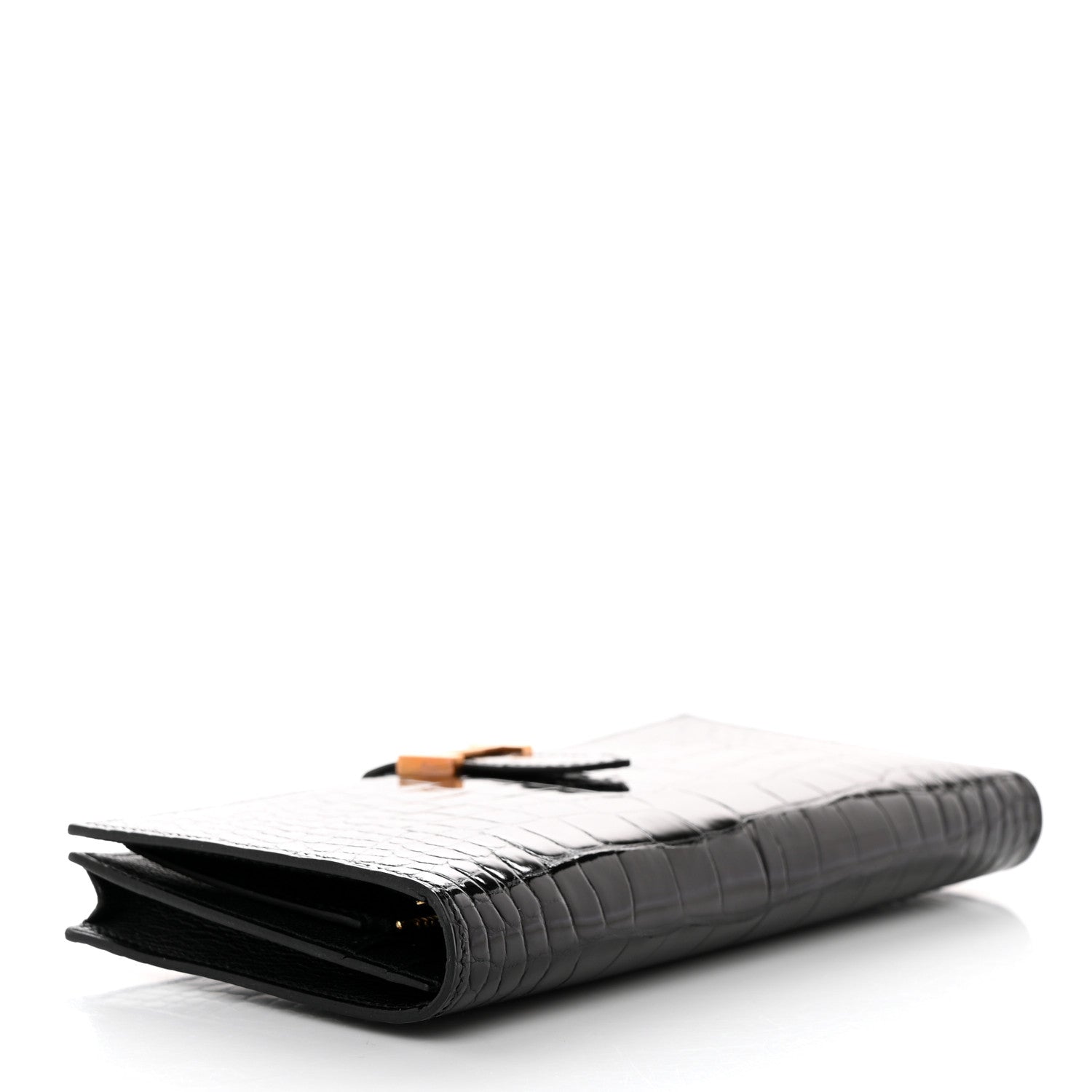 Hermes Shiny Alligator Bearn Gusset Wallet Black 5 of 8