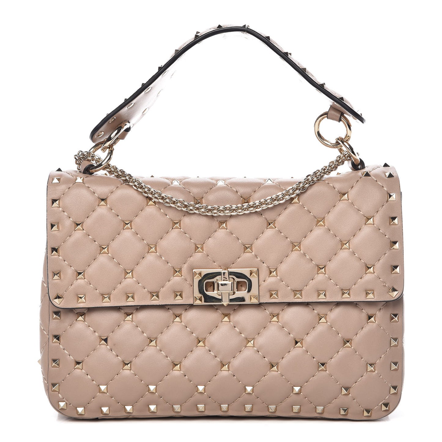 Lambskin Medium Rockstud Spike Shoulder Bag Poudre