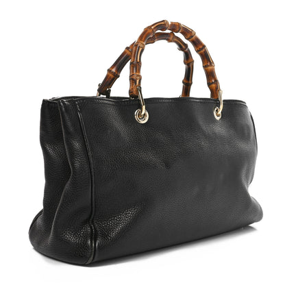Gucci Pebbled Calfskin Medium Bamboo Shopper Tote Black 3 of 10