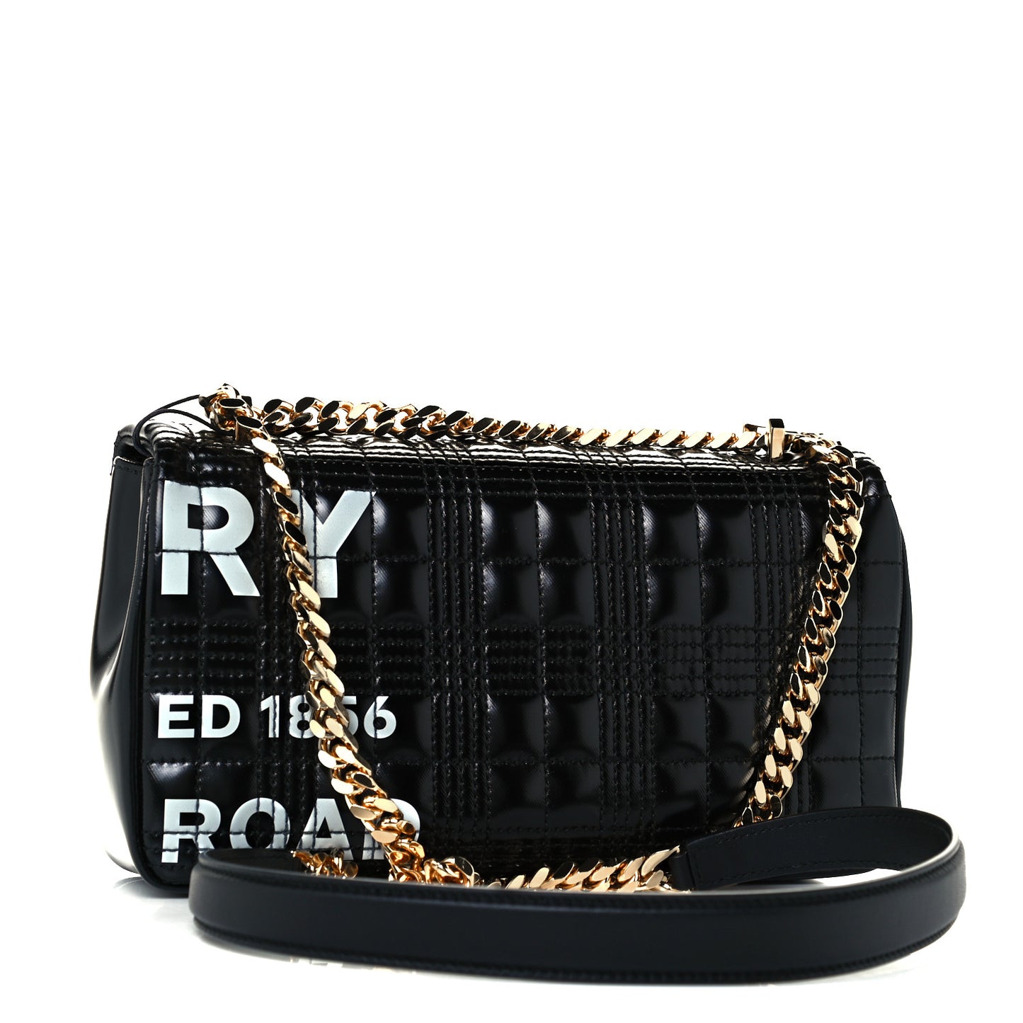 Patent Quilted Horseferry Print Small Lola Bag Black