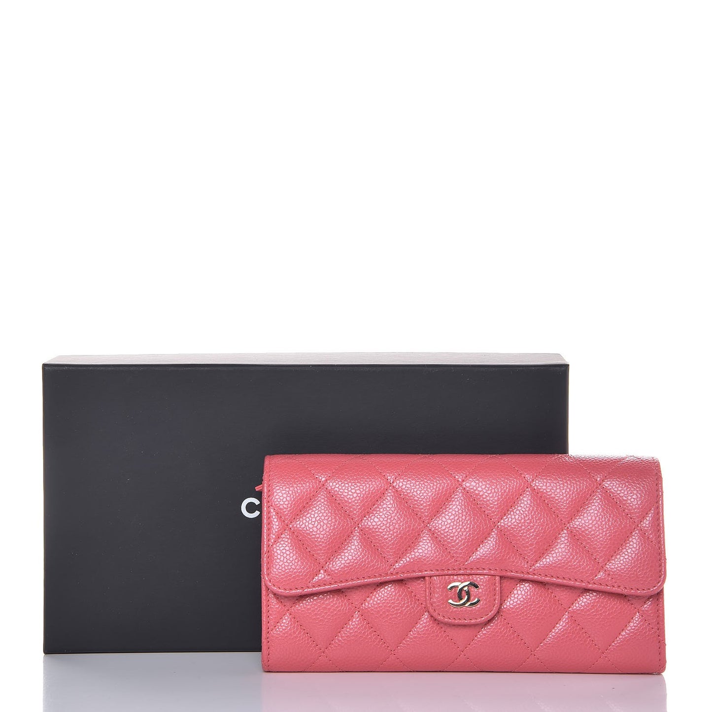 Caviar Quilted Long Flap Wallet Pink