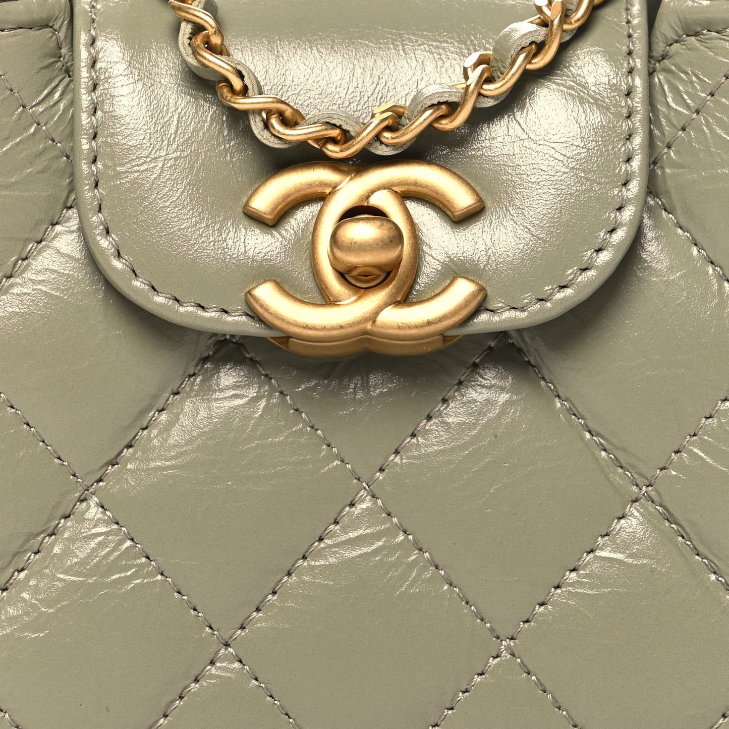 Shiny Aged Calfskin Quilted Mini Nano Kelly Shopper Khaki