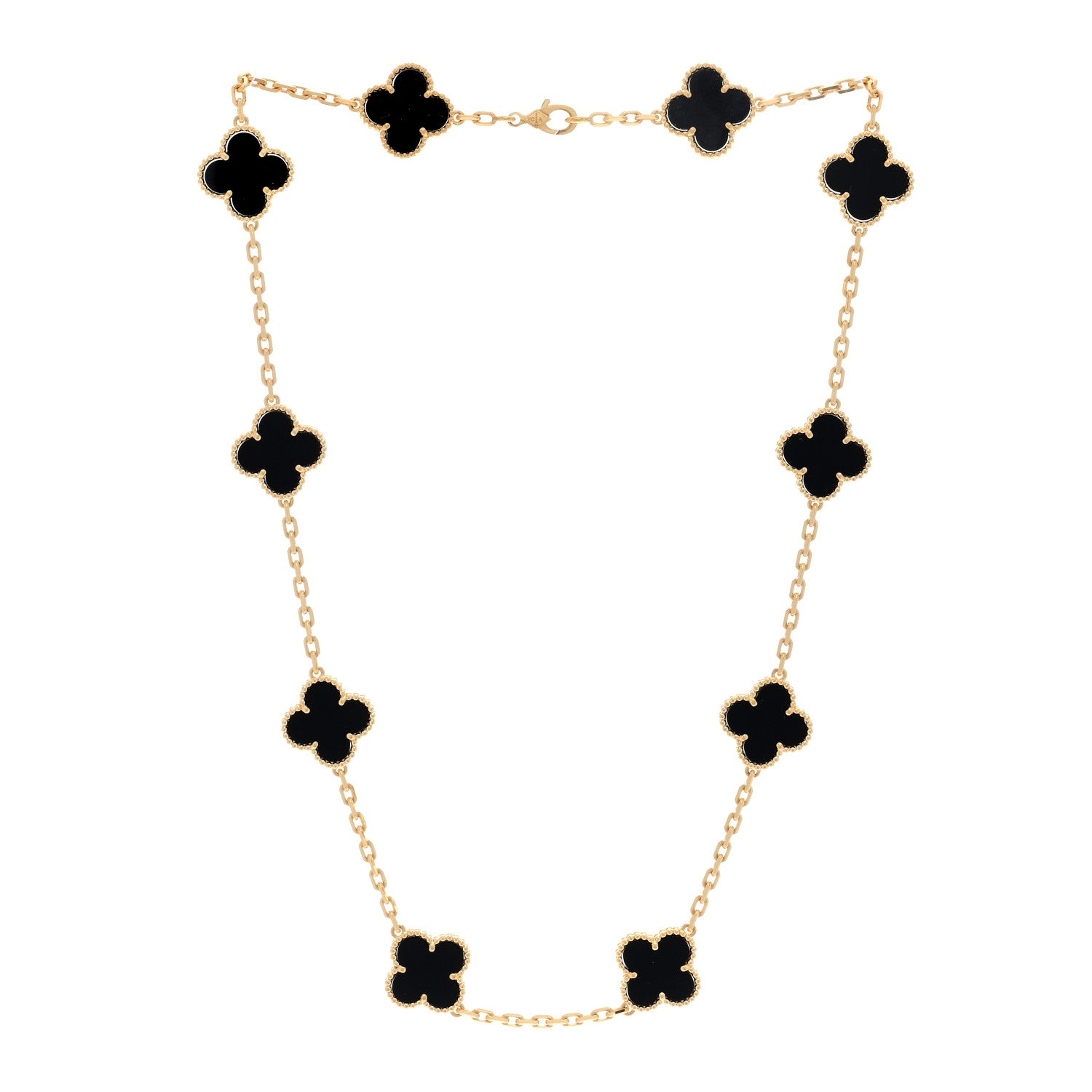 Van Cleef & Arpels 18K Yellow Gold Black Onyx 10 Motifs Vintage Alhambra Necklace 2 of 3