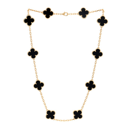Van Cleef & Arpels 18K Yellow Gold Black Onyx 10 Motifs Vintage Alhambra Necklace 2 of 3