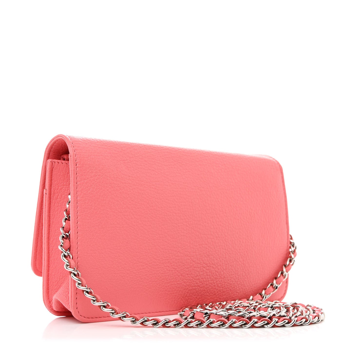 Grained Calfskin Clover CC Wallet On Chain WOC Pink
