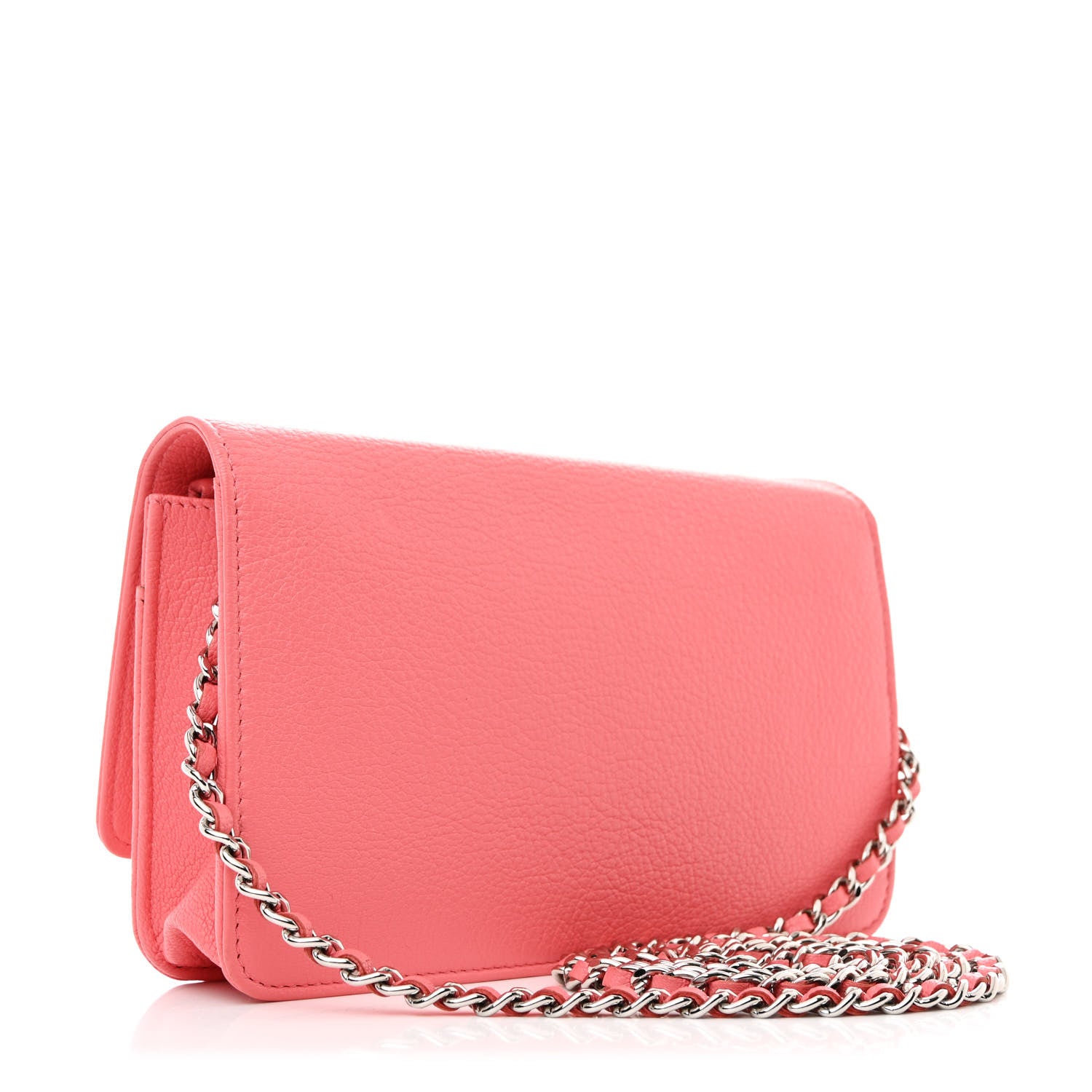 Chanel Grained Calfskin Clover CC Wallet On Chain WOC Pink 3 of 12