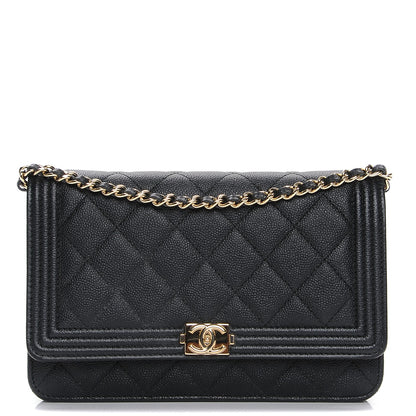 Chanel Caviar Quilted Boy Wallet On Chain WOC Black 1 of 8