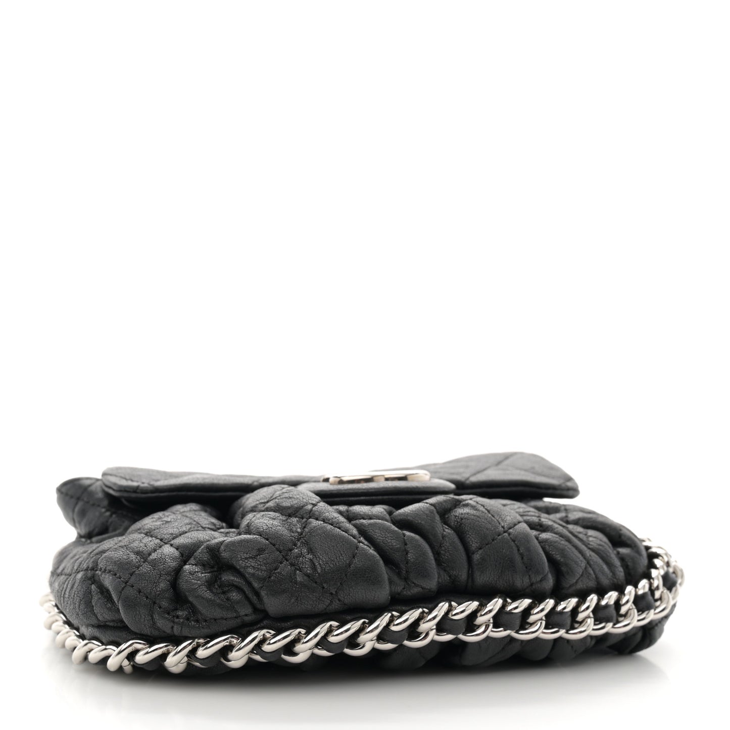 Washed Lambskin Quilted Mini Chain Around Flap Black