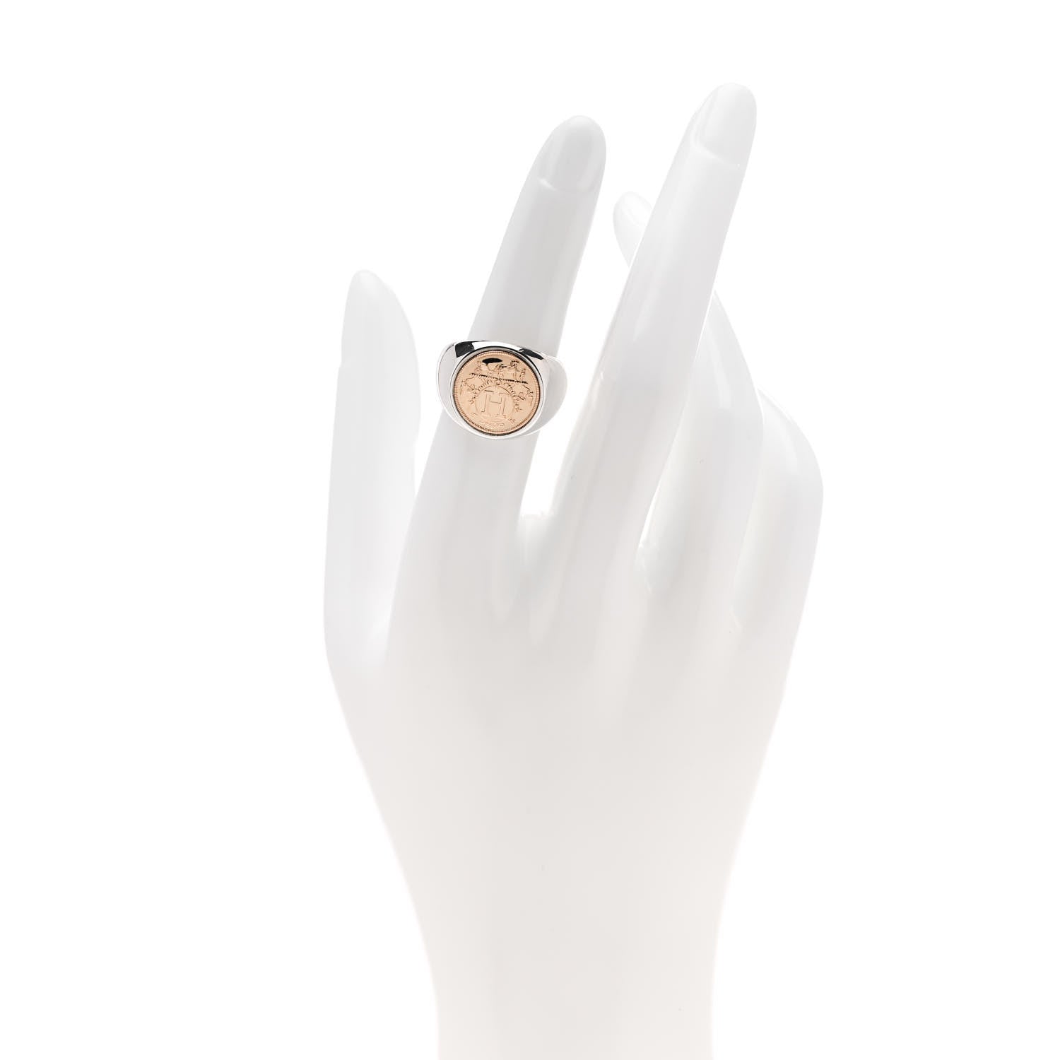 Hermes Sterling Silver 18K Rose Gold PM Ex-Libris Signet Ring 51 5.75 2 of 4