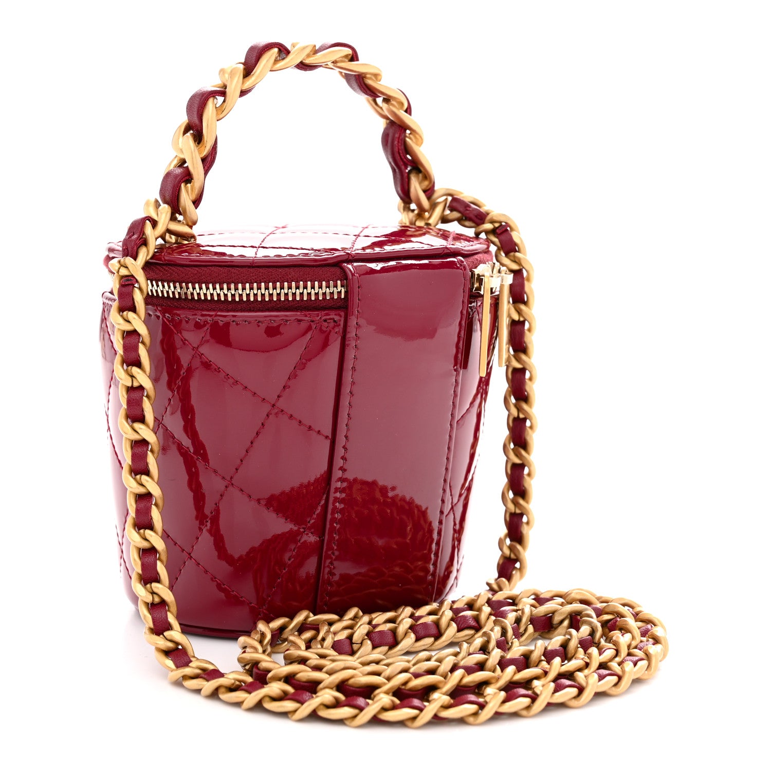 Chanel Patent Quilted Afternoon Tea Top Handle Vanity Case With Chain Dark Red 3 of 11