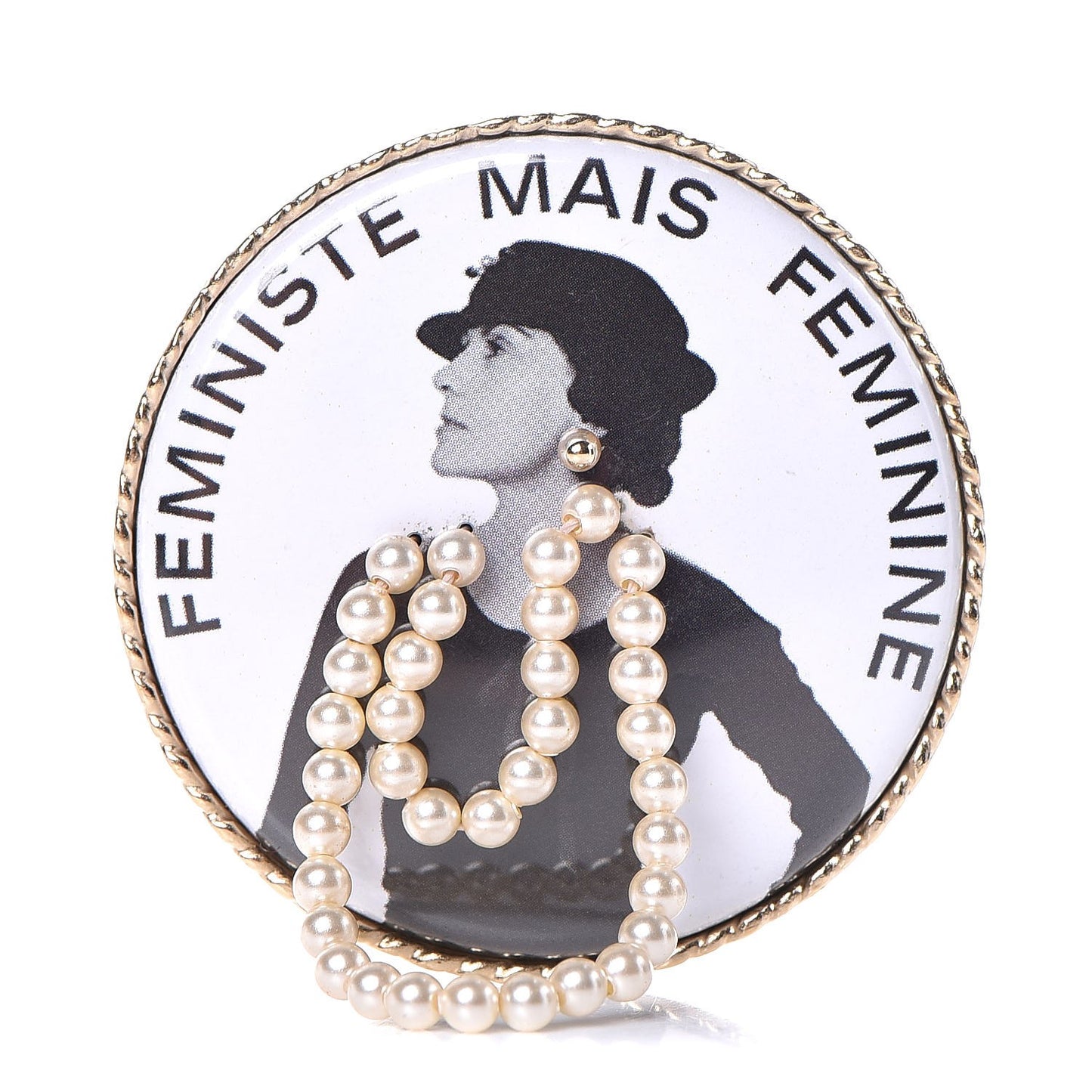 Metal Resin Pearl Printed Feministe Maize Feminine Brooch White Gold