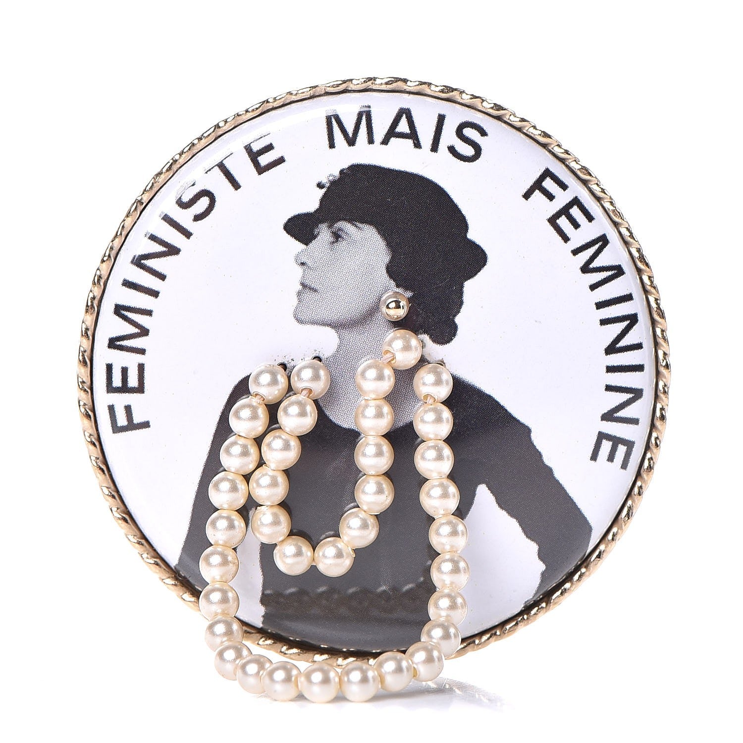 Chanel Metal Resin Pearl Printed Feministe Maize Feminine Brooch White Gold 1 of 5