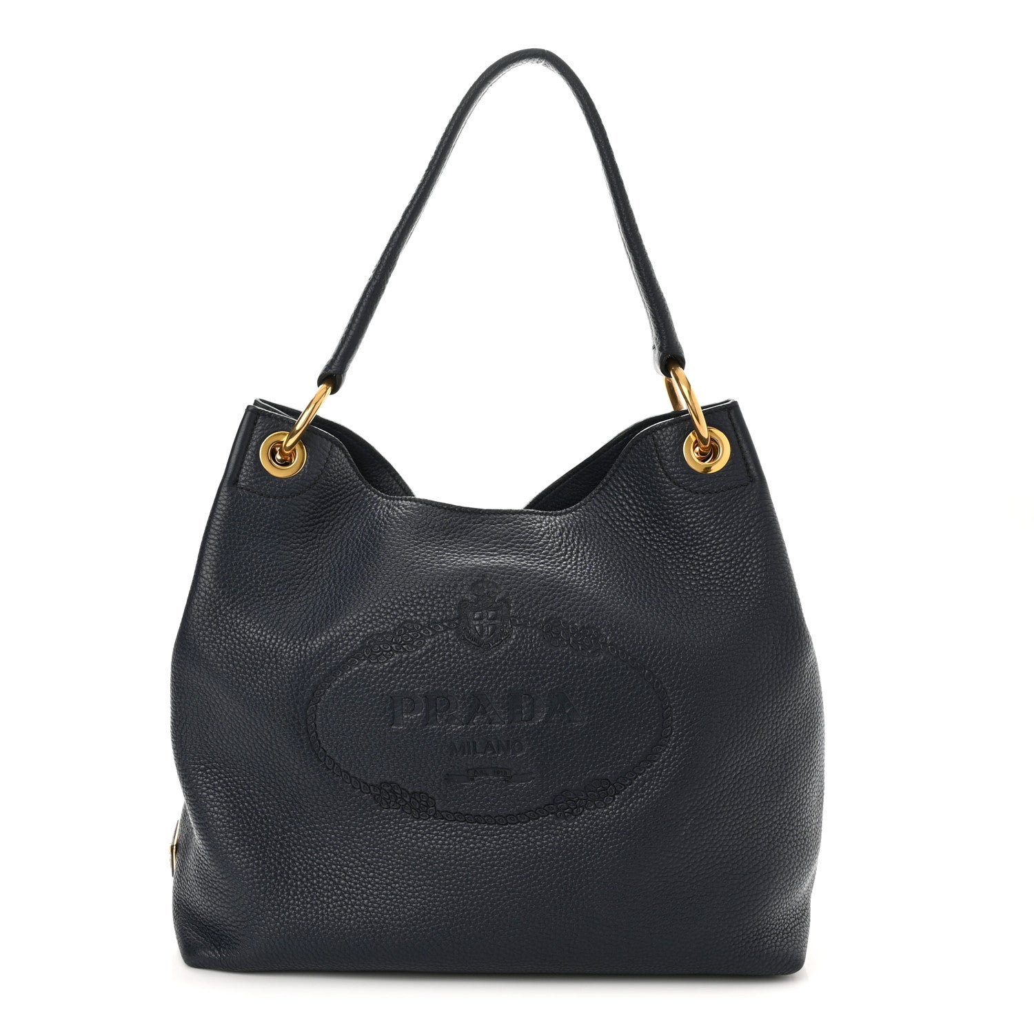 Prada Vitello Phenix Embossed Logo Hobo Baltico 1 of 10
