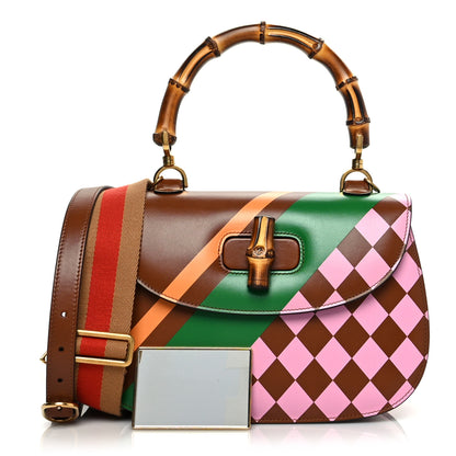 Gucci Calfskin Geometric Print Medium Bamboo 1947 Top Handle Bag Brown 1 of 9