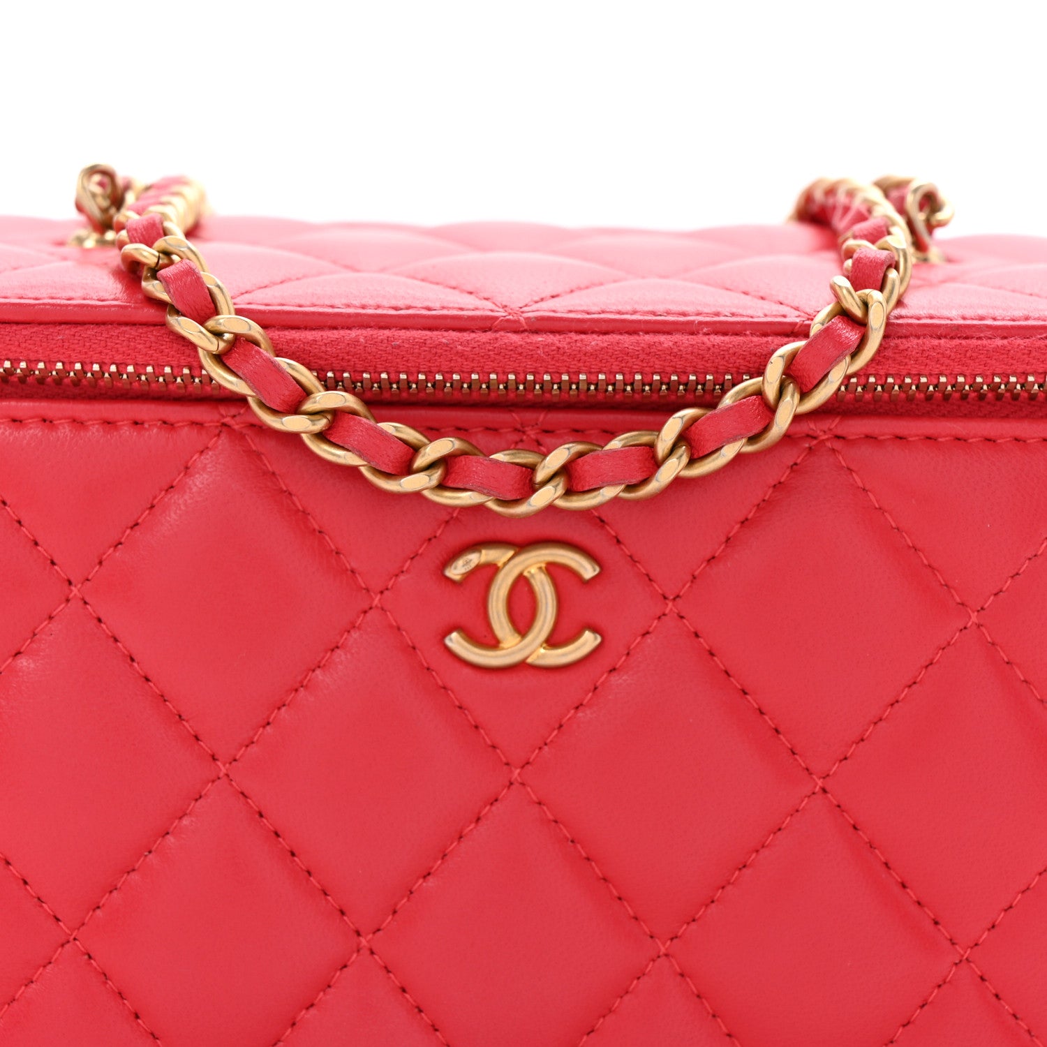 Chanel Lambskin Quilted Small Pearl Crush Vanity Case With Chain Red 7 of 11