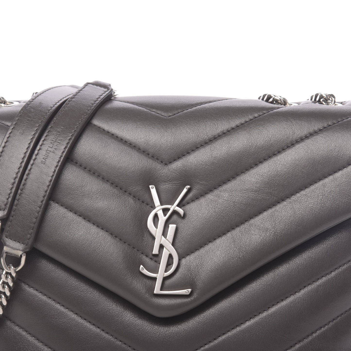 Calfskin Y Quilted Monogram Small Loulou Chain Satchel Asphalt