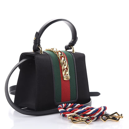Gucci Satin Crystal Mini Sylvie Top Handle Bag Black 3 of 9