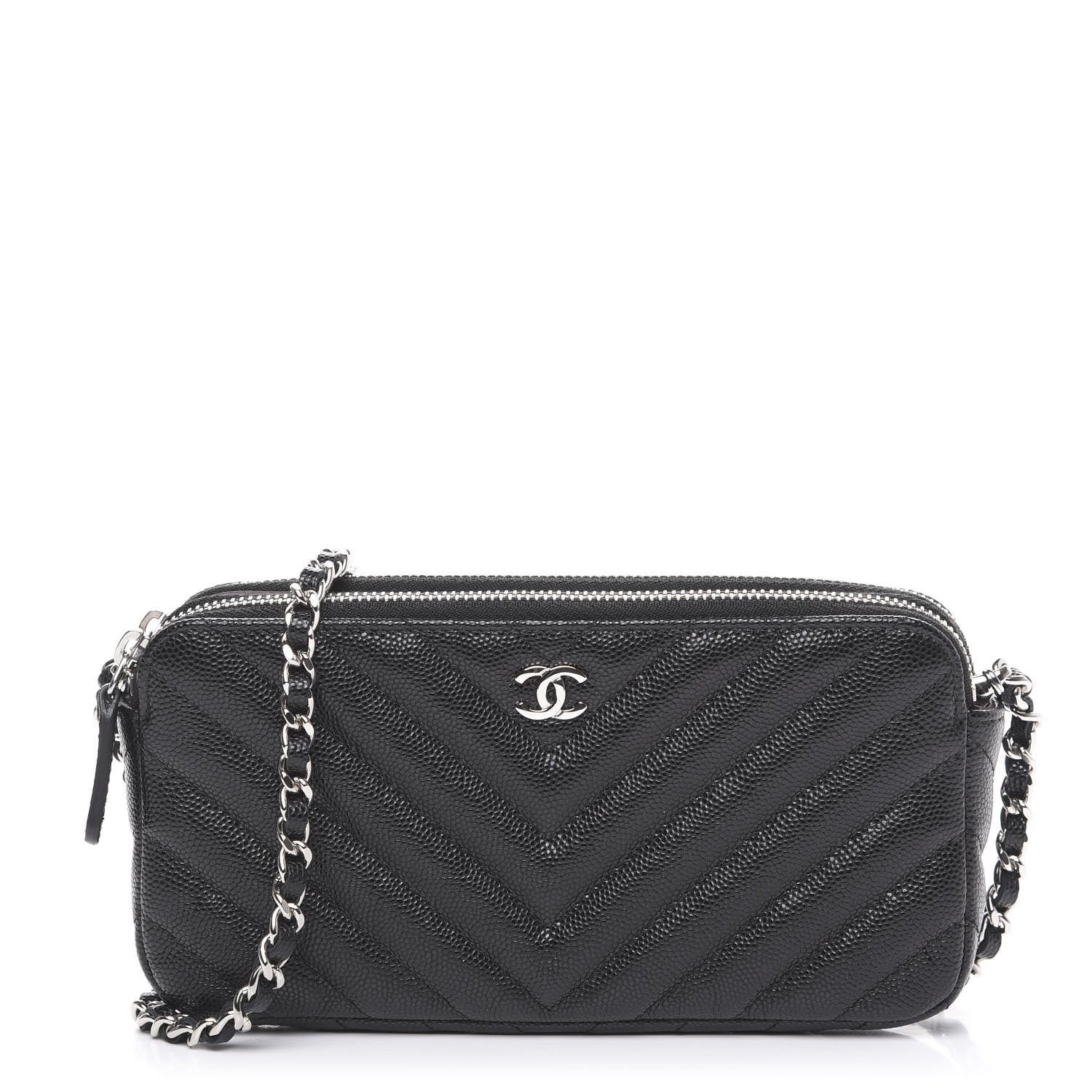Chanel Caviar Chevron Quilted Small Clutch With Chain Black 1 of 9